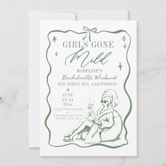 Bachelorette Girls Gone Mild Gezeichnet Bow Tour Einladung (Vorderseite)