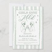 Bachelorette Girls Gone Milde handgezogene Streife Einladung (Vorderseite)