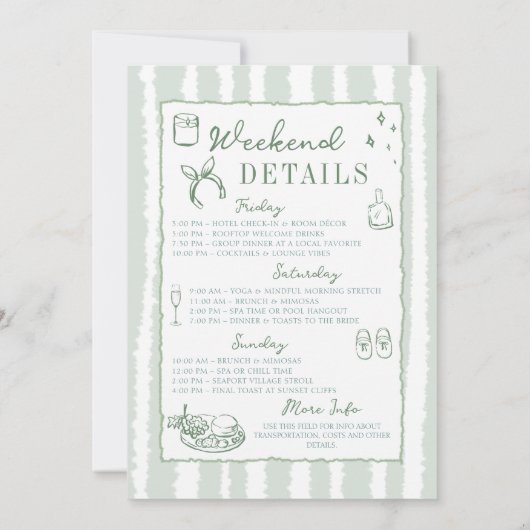 Bachelorette Girls Gone Milde handgezogene Streife Einladung (Rückseite)