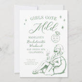 Bachelorette Girls Gone Milde Script Green Gezeich Einladung (Vorderseite)