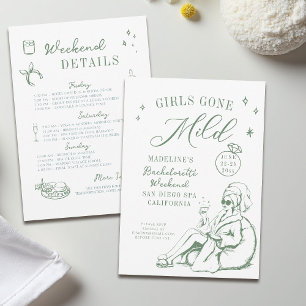 Bachelorette Girls Gone Milde Script Green Gezeich Einladung
