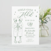 Bachelorette Girls Gone Milde Script Green Sketch Einladung (Stehend Vorderseite)