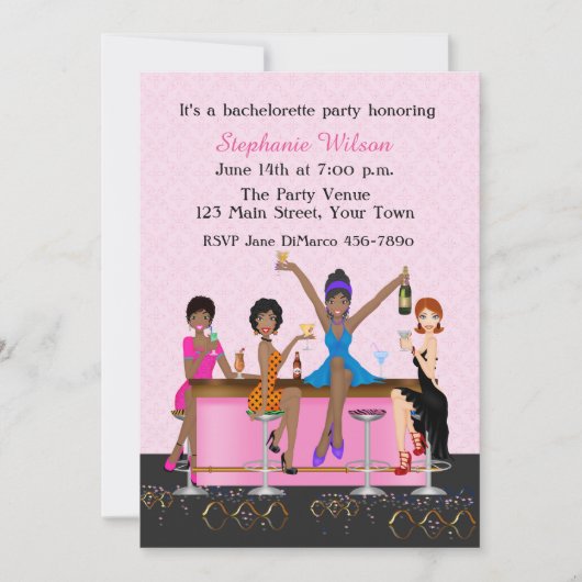 Bachelorette Girl's Night Out, Afroamerikaner Einladung (Vorderseite)