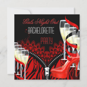 Bachelorette Girls Night Out Red Zebra Champagne Einladung