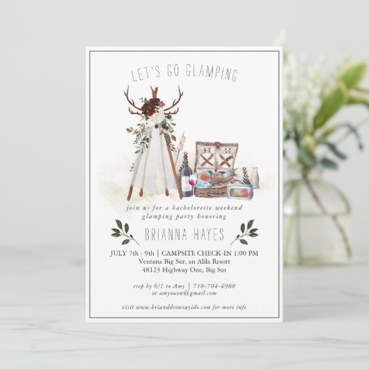 Bachelorette Glamping Camping Wochenende Einladung (Stehend Vorderseite)