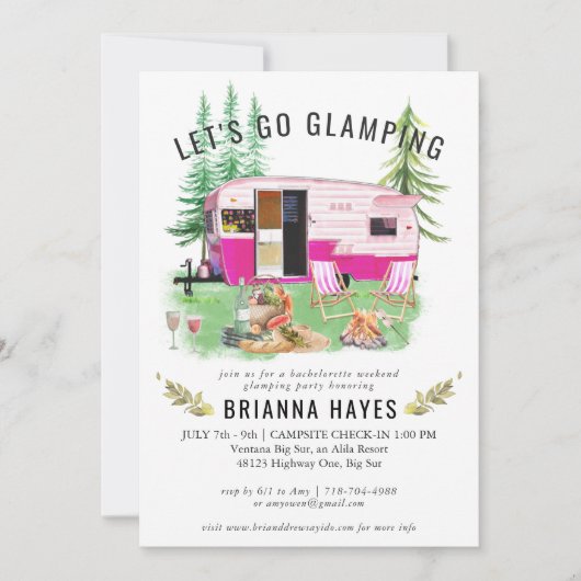 Bachelorette Glamping Camping Wochenende Einladung (Vorderseite)