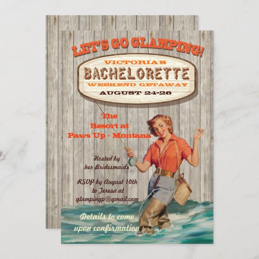 Bachelorette Glamping Camping Wochenende Einladung (Vorne/Hinten)