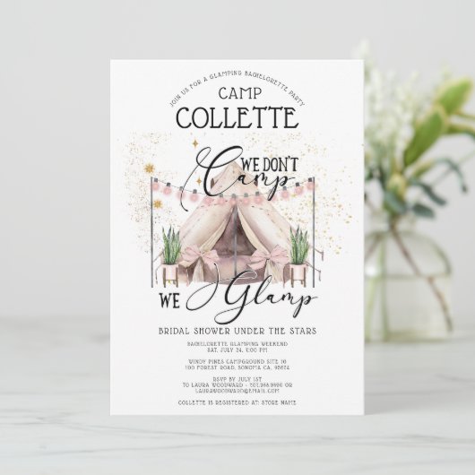 Bachelorette Glamping Party Wochenende Einladung (Stehend Vorderseite)
