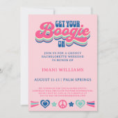 Bachelorette Groovy Retro 70er Weekend Reiseprogra Einladung (Vorderseite)