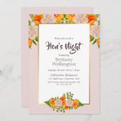 Bachelorette Hens Night Gold Blush Pink Floral Einladung (Vorne/Hinten)