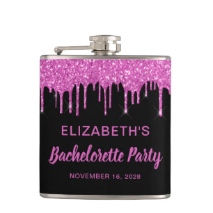 Bachelorette Hot Pink Glitzer Personalisiert Schwa Flachmann
