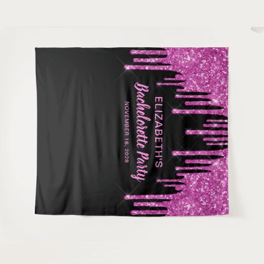 Bachelorette Hot Pink Glitzer Personalisiert Schwa Wandteppich (Vorderseite (Horizontal))