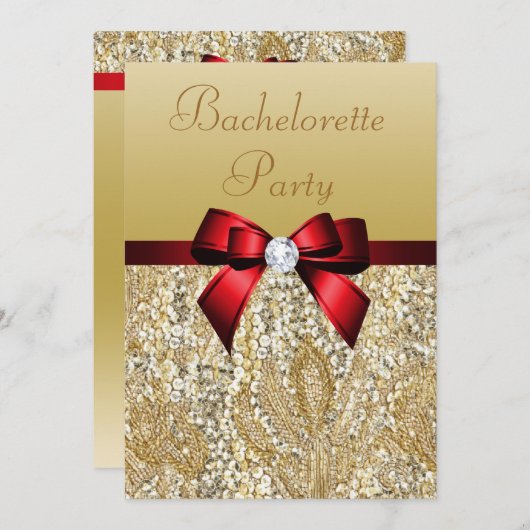 Bachelorette Imitate Goldene Sequenzen Royal Red B Einladung (Vorne/Hinten)