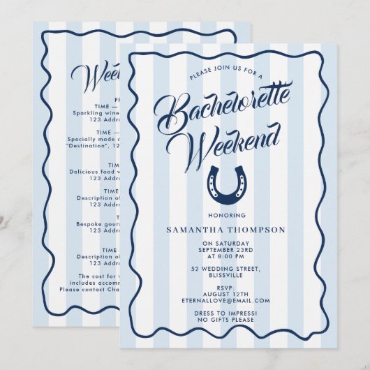 Bachelorette Itinerary Bach Weekend Horseshoe Einladung (Vorne/Hinten)