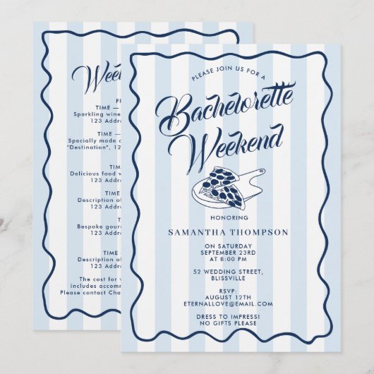 Bachelorette Itinerary Bach Weekend Pizza Italian Einladung (Vorne/Hinten)