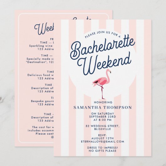 Bachelorette Itinerary Bach Weekend Retro Flamingo Einladung (Vorne/Hinten)