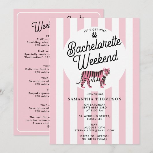Bachelorette Itinerary Bach Weekend Retro Leopard  Einladung (Vorne/Hinten)