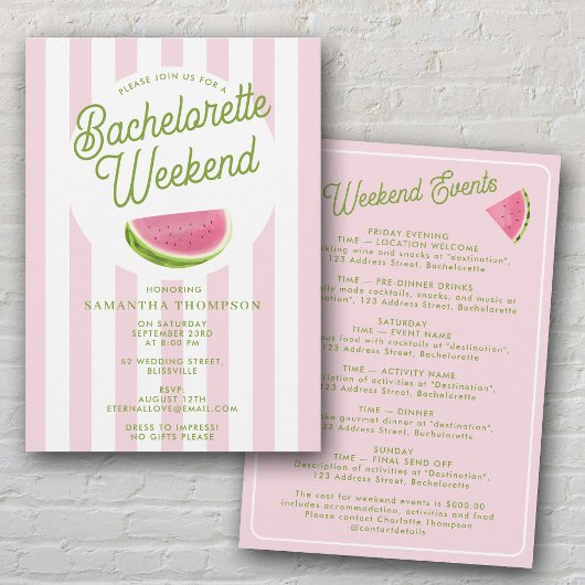 Bachelorette Itinerary Bach Weekend Retro Summer Einladung