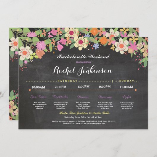 Bachelorette Itinerary Brautparty Chalk Einladung (Vorne/Hinten)