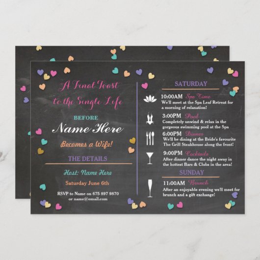 Bachelorette Itinerary Weekend Brautparty Wellness Programm (Vorne/Hinten)