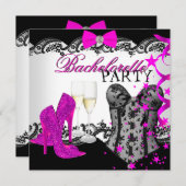 Bachelorette Lace Pink Corset Champagne Einladung (Vorne/Hinten)