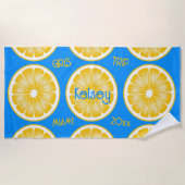 Bachelorette Lemon Slice Aqua & Yellow Beach Handt Strandtuch (Vorderseite)