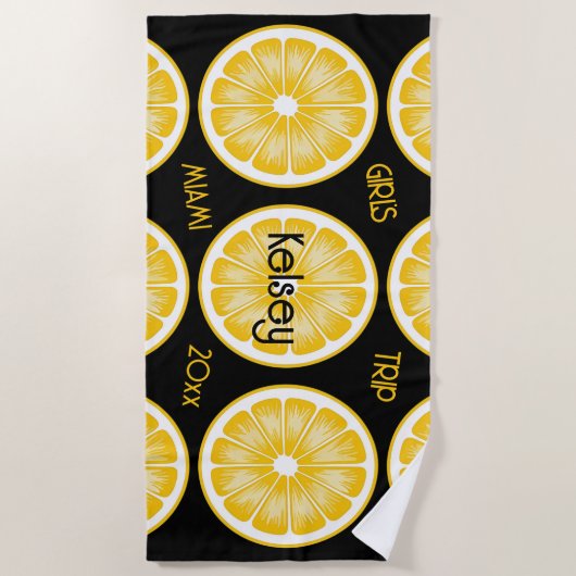 Bachelorette Lemon Slice Black Yellow Beach Handtu Strandtuch (Vorderseite)