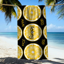 Bachelorette Lemon Slice Black Yellow Beach Handtu