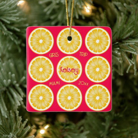 Bachelorette Lemon Slice Hot Pink Yellow Ornament (Baum)