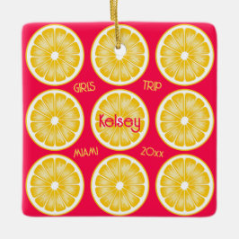 Bachelorette Lemon Slice Hot Pink Yellow Ornament