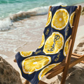 Bachelorette Lemon Slice Navy Yellow Beach Handtuc Strandtuch