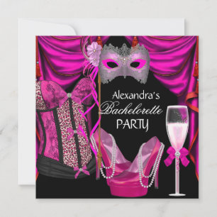 Bachelorette Leopard Pink Masquerade Champagne Einladung