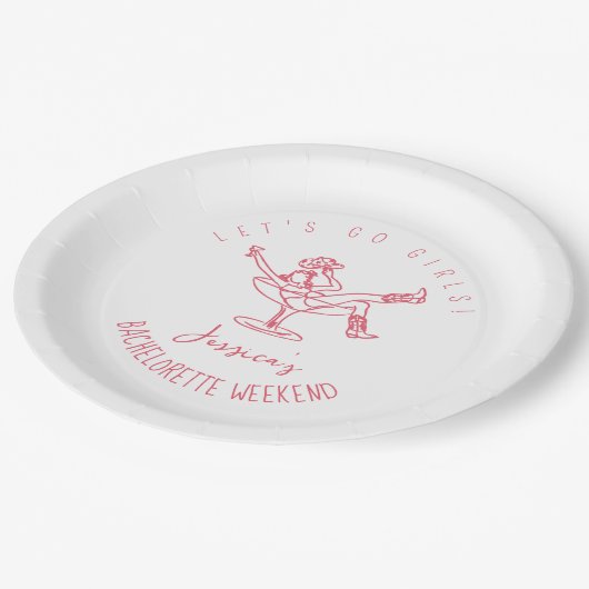 Bachelorette letzte Rodeo-Schreiber Hand gezeichne Pappteller (Schrägansicht)