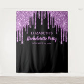 Bachelorette Lila Glitzer Black Foto Booth Wandteppich (Vorderseite)