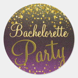 Bachelorette Lila und Gold Confetti Runder Aufkleber