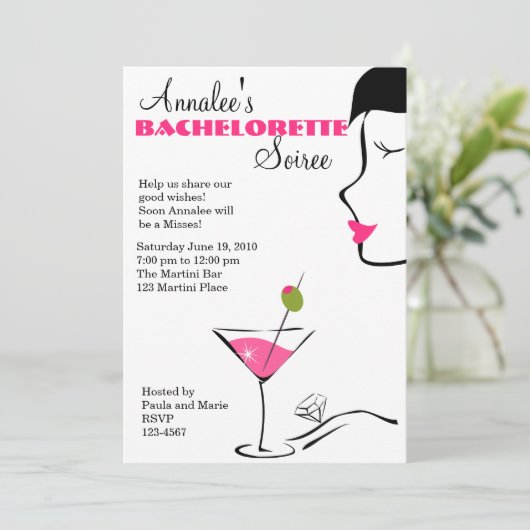 bachelorette Martini Soiree Einladung (Stehend Vorderseite)