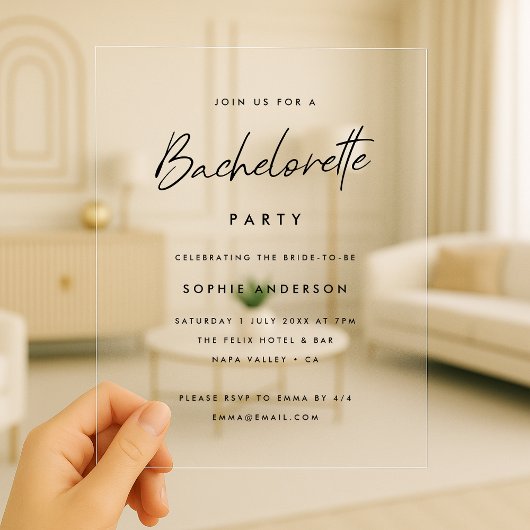 Bachelorette | Modernes Minimalistisches Party Acryleinladungen