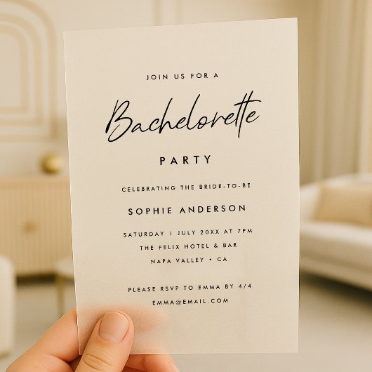 Bachelorette | Modernes Minimalistisches Party Pergament Einladungen