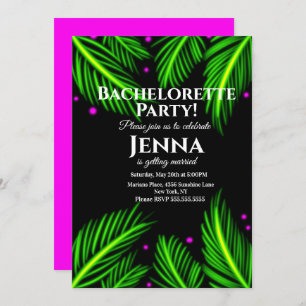 Bachelorette Neon Palm Leaf Tropisches Brautparty Einladung