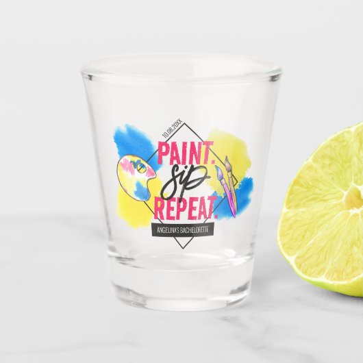 Bachelorette Paint and Sip Gastgeschenk Shot Glass Schnapsglas (Vorderseite)