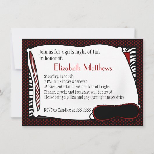 Bachelorette Pajama Party in Reds Einladung (Rückseite)