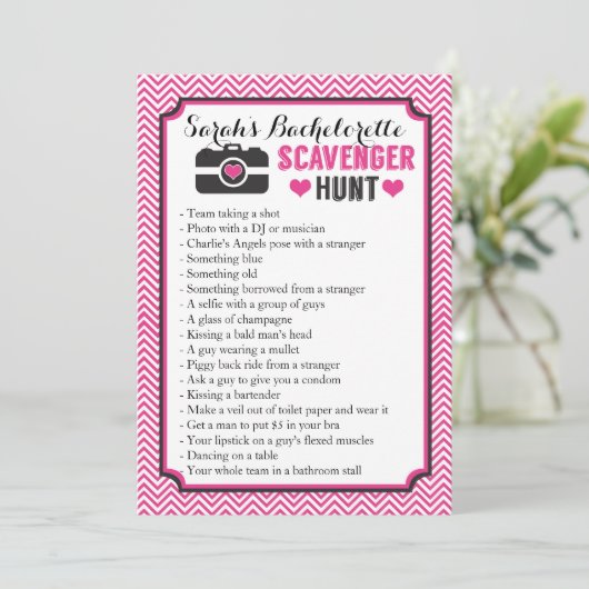 Bachelorette Part Scavenger Foto Jagd Game (Stehend Vorderseite)