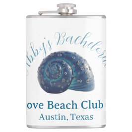 Bachelorette party beach club blue sea shell name  flachmann