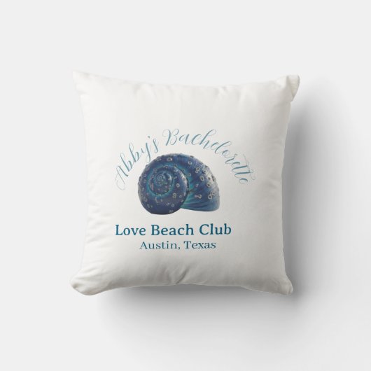 Bachelorette party beach club blue sea shell name  kissen (Vorderseite)
