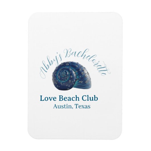 Bachelorette party beach club blue sea shell name  magnet (Vertikal)