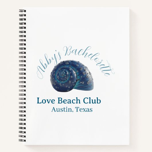 Bachelorette party beach club blue sea shell name  notizblock (Vorderseite)