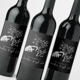 Bachelorette Party Bride or Die Floral Gothic  Weinetikett