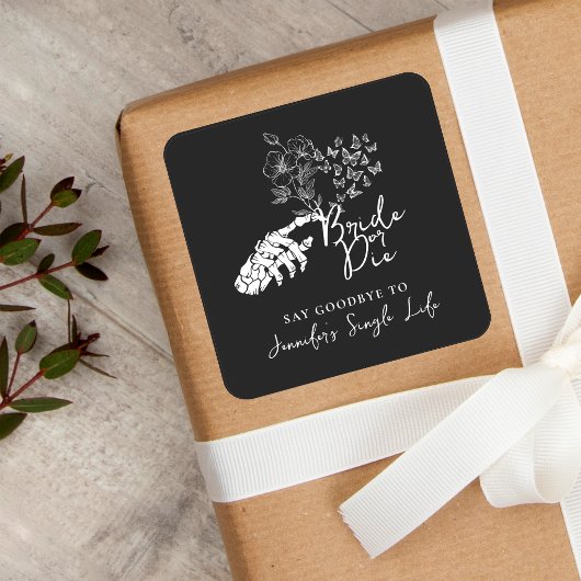 Bachelorette Party Bride or Die Gothic Floral Quadratischer Aufkleber