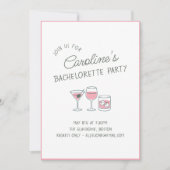 Bachelorette Party Cocktail Pink Illustration Cute Einladung (Vorderseite)