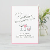 Bachelorette Party Cocktail Pink Illustration Cute Einladung (Stehend Vorderseite)